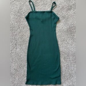GREEN BODY CON RIBBED MINI GREEN DRESS (size small)